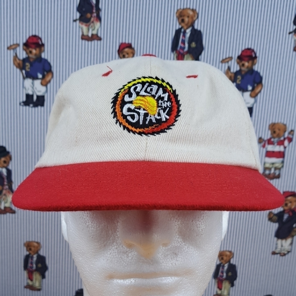 Vintage Pringles promo Slam the Stack stitched logo cream & red pull tab hat